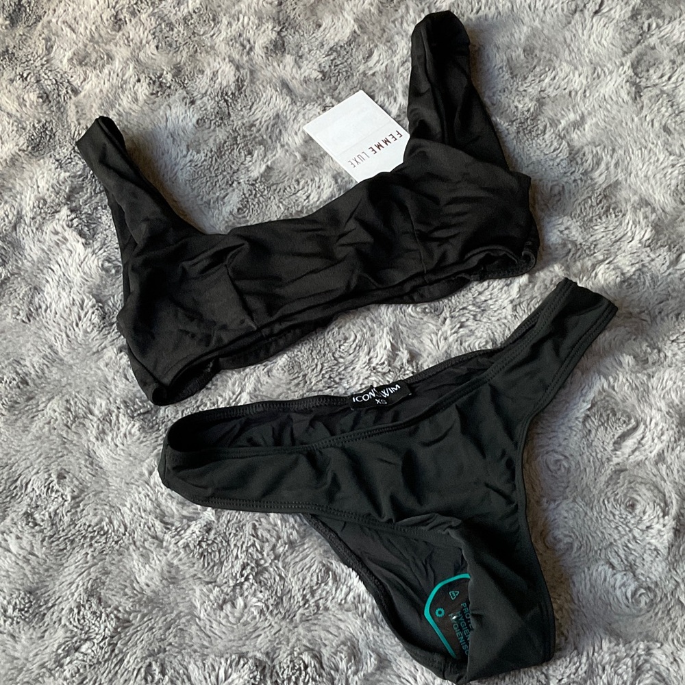 ICON VIVI Black Scoop Neck Bikini Top & Bottom Set